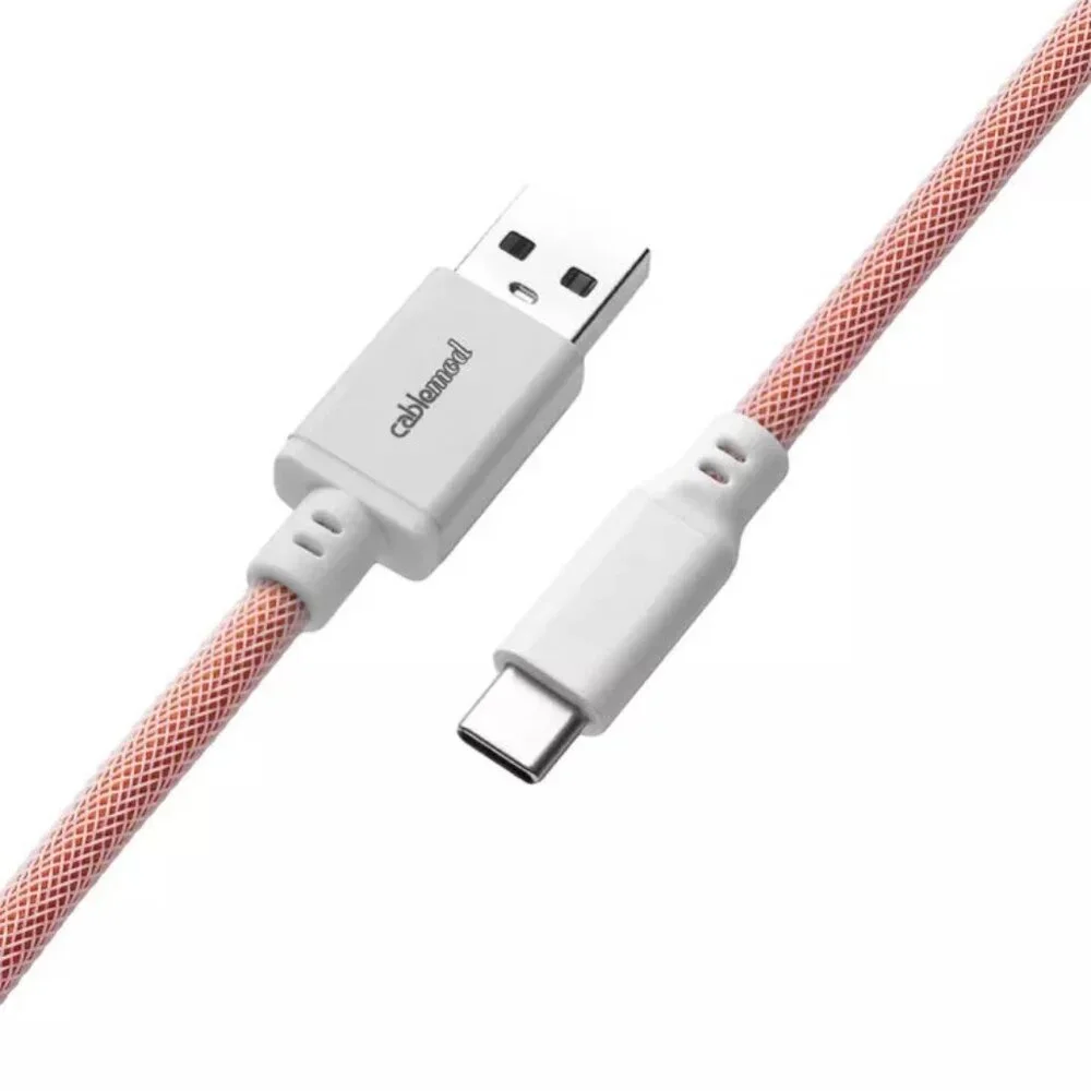 CableMod Pro Coiled Keyboard Cable Orangesicle, USB A to USB Type C, 150cm Mesh
